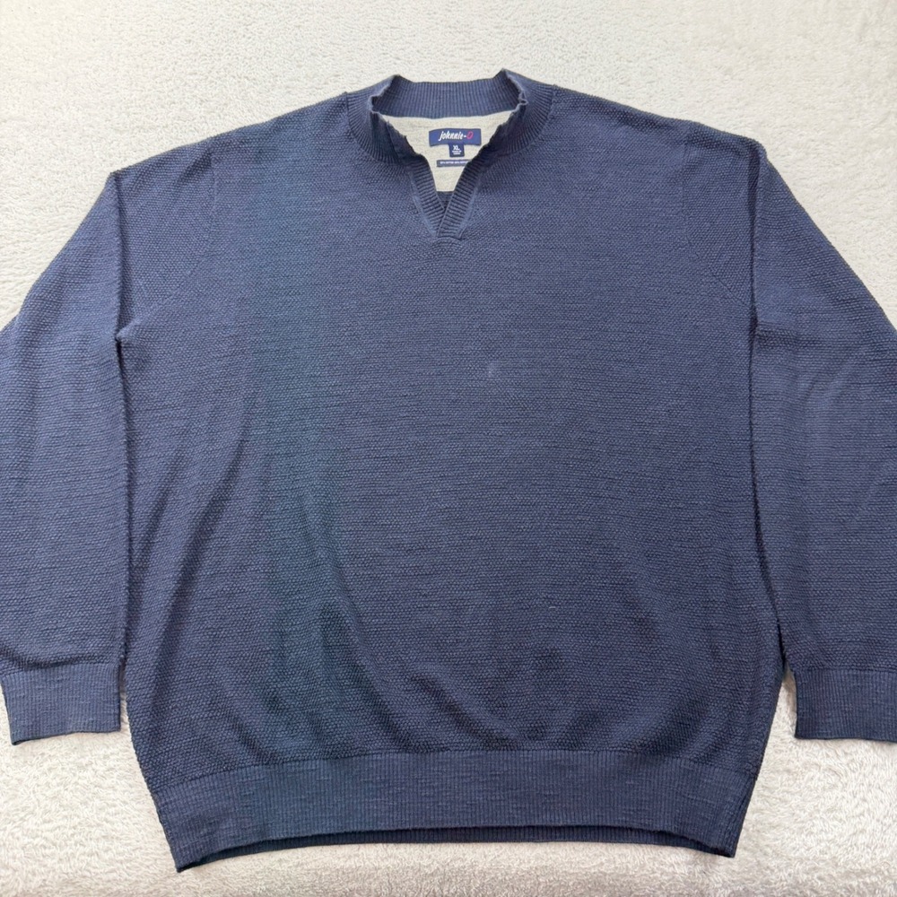 Johnnie-O Mens XL Navy Blue Textured Waffle Knit Notched V-Neck Pullover Sweater